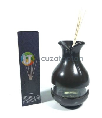 Çok Fonksiyonlu Bambu Kokusu Şişesi İçin Hazneli Ahşap Vazo (Kahverengi) - 1