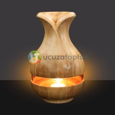 Çok Fonksiyonlu Bambu Kokusu Şişesi İçin Hazneli Ahşap Vazo (Krem Renk) - 5