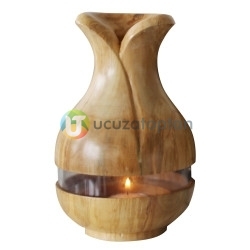 Çok Fonksiyonlu Bambu Kokusu Şişesi İçin Hazneli Ahşap Vazo (Krem Renk) - 8