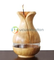 Çok Fonksiyonlu Bambu Kokusu Şişesi İçin Hazneli Ahşap Vazo (Krem Renk) - 3