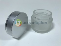 Gümüş Renk Metal Kapaklı Cam Kavanoz 5 cc Krem Şişesi - 1