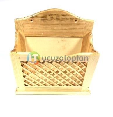 Krem Renk El Yapımı Doğal Ahşap Gazetelik ve Posta Kutusu - 28 cm - 1
