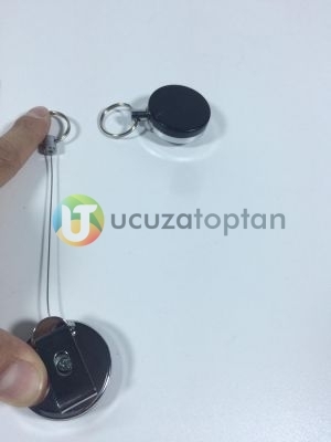 Metal İpli Siyah Yoyo Anahtarlık - Çap 4 cm - 2